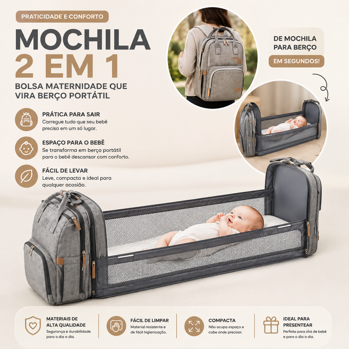 MamiNest Mochila Maternidade 2 em 1 (ULTIMAS 10 UNIDADES)