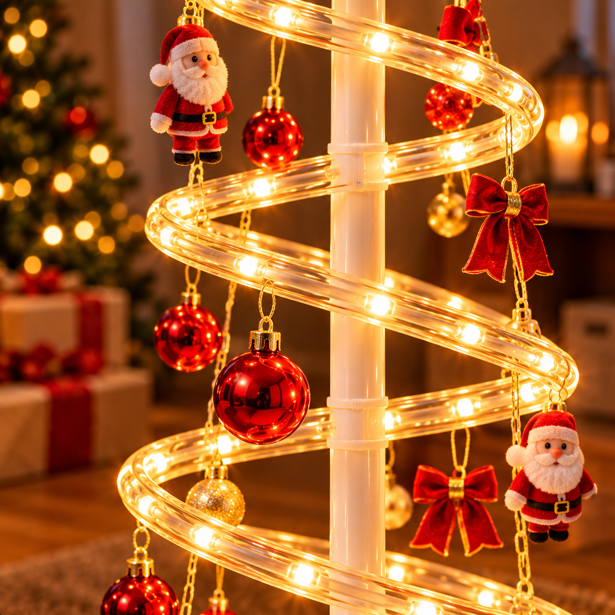 Árvore de Natal Espiral LED 1,8m com Estrela Luminosa – Decoração Natalina Moderna