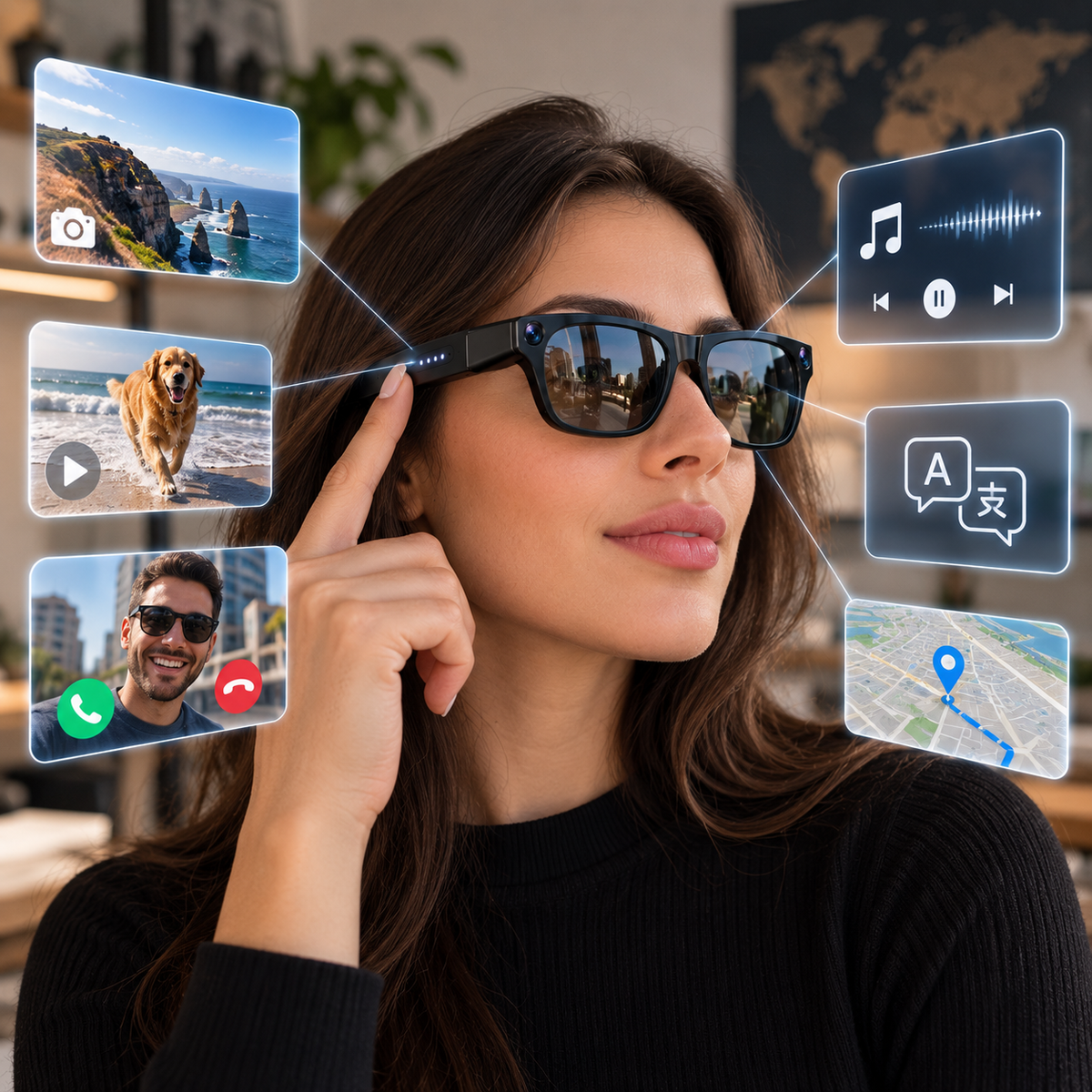 Óculos Inteligentes 3 em 1 — Câmera, Áudio e Inteligência Artificial