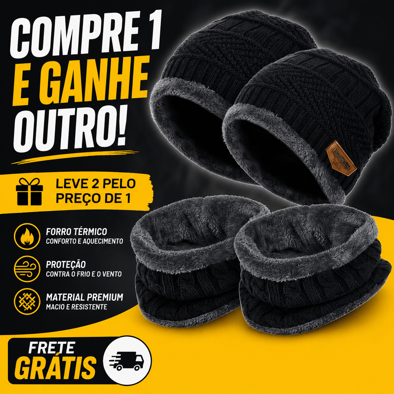 Compre um e Ganhe outro - Kit Touca E Cachecol + LUVA IMPERMEÁVEL
