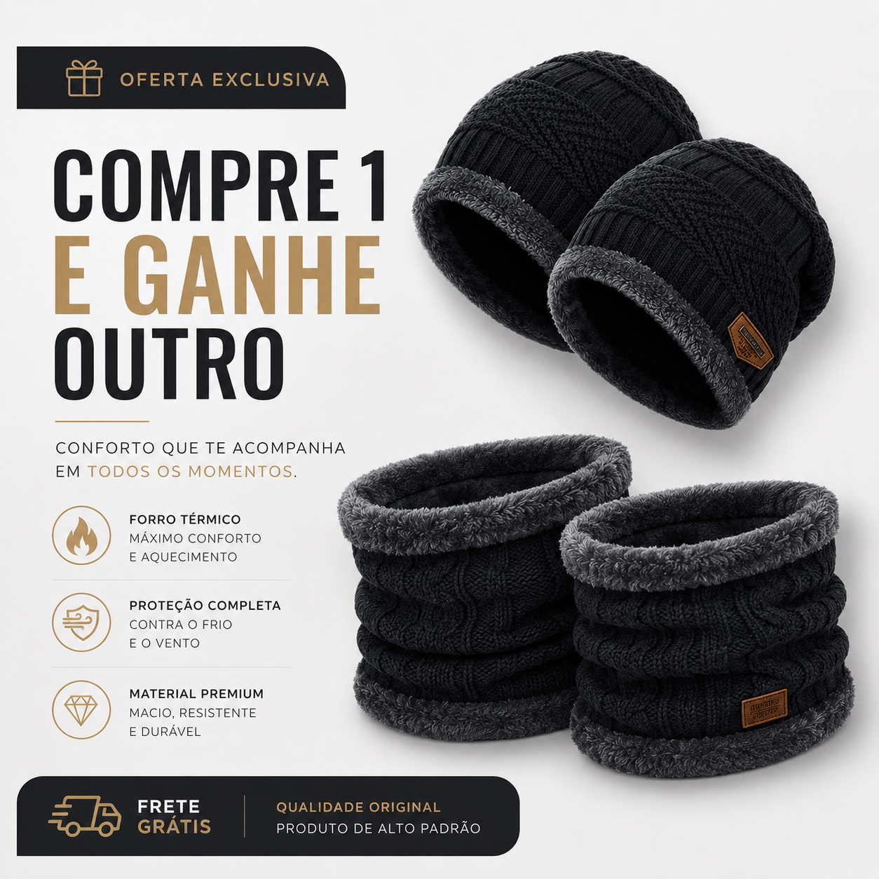 Compre 1 e Ganhe Outro - Kit Touca E Cachecol | QUEIMA DE ESTOQUE
