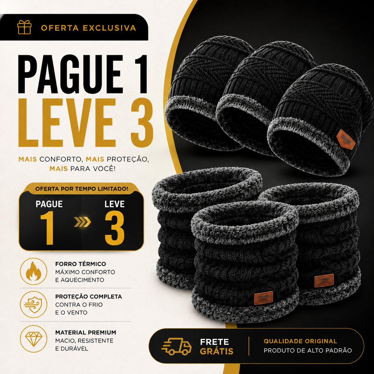 PAGUE 1 LEVE 3 - Kit Touca E Cachecol | QUEIMA DE ESTOQUE