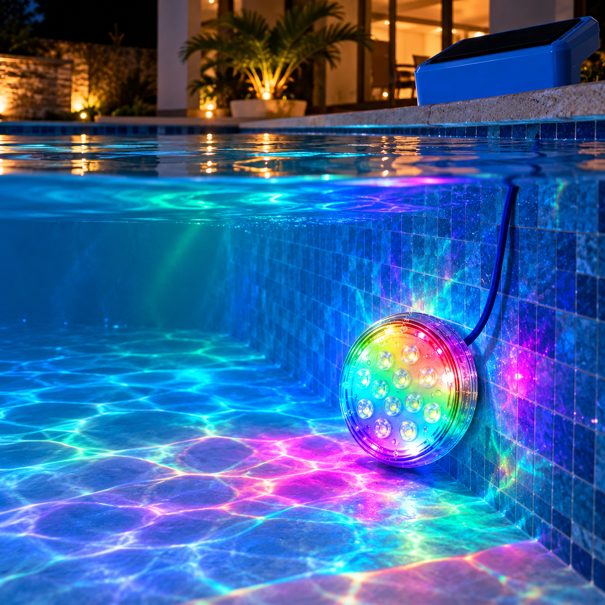 SOLUME – Luminária Solar LED RGB para Piscina com Controle Remoto