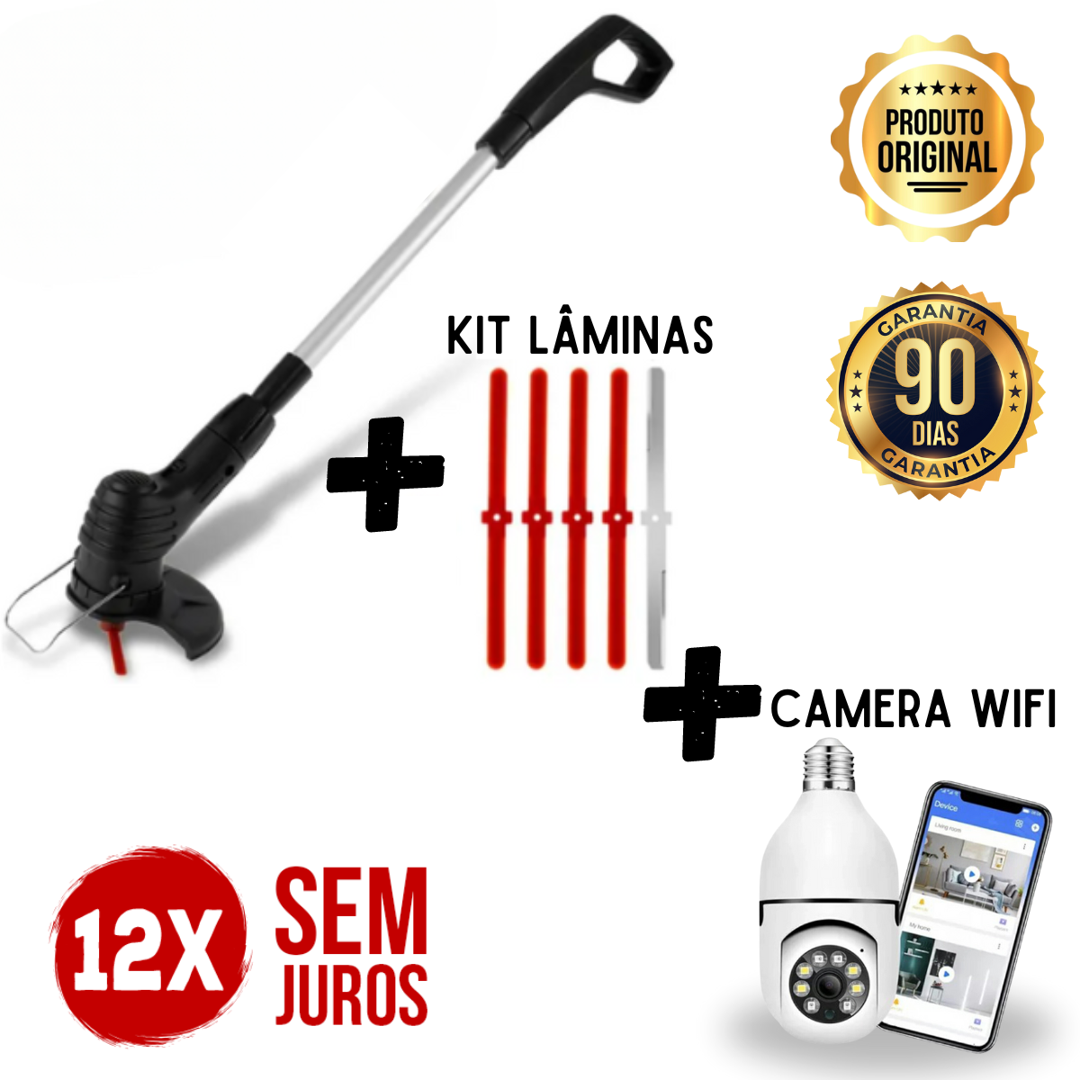 Cortador de Grama Sem Fio a Bateria - Portátil + CAMERA WIFI (DESCONTO EXCLUSIVO ATÉ 23:59 DE HOJE)