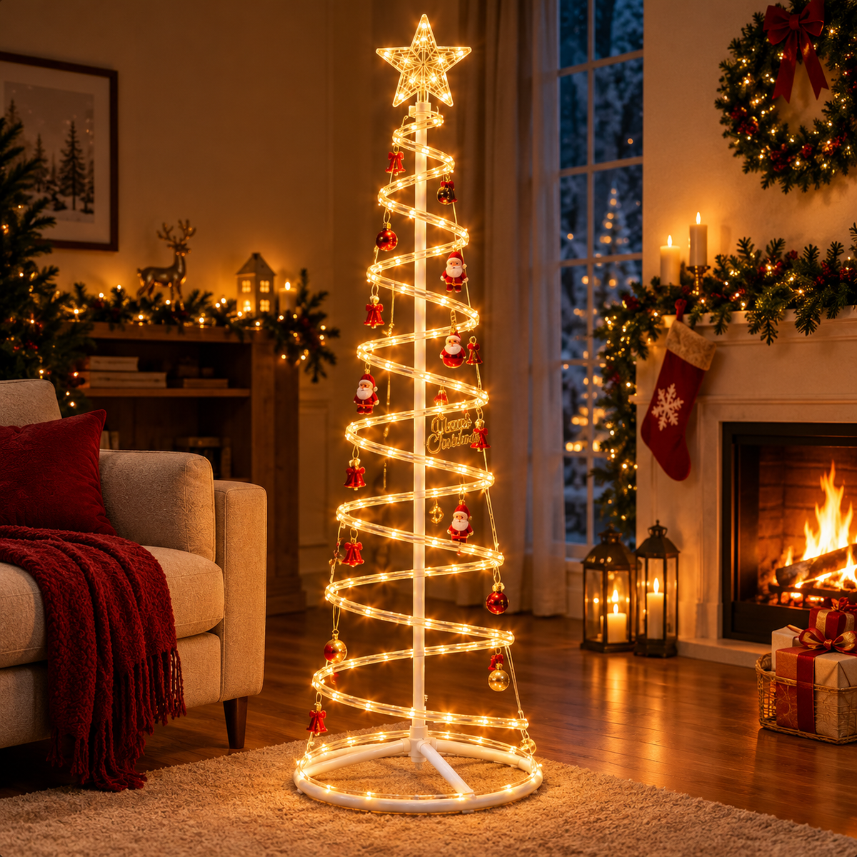 Árvore de Natal Espiral LED 1,8m com Estrela Luminosa – Decoração Natalina Moderna