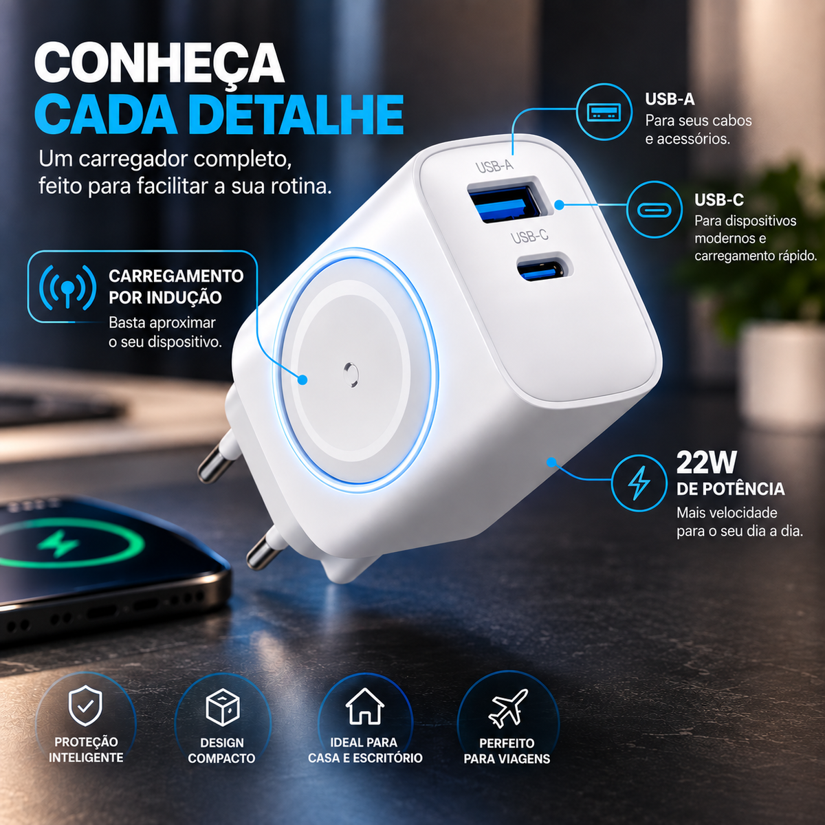 ⚡ CARREGADOR SEM FIO 2 EM 1 — COM CARREGAMENTO POR INDUÇÃO