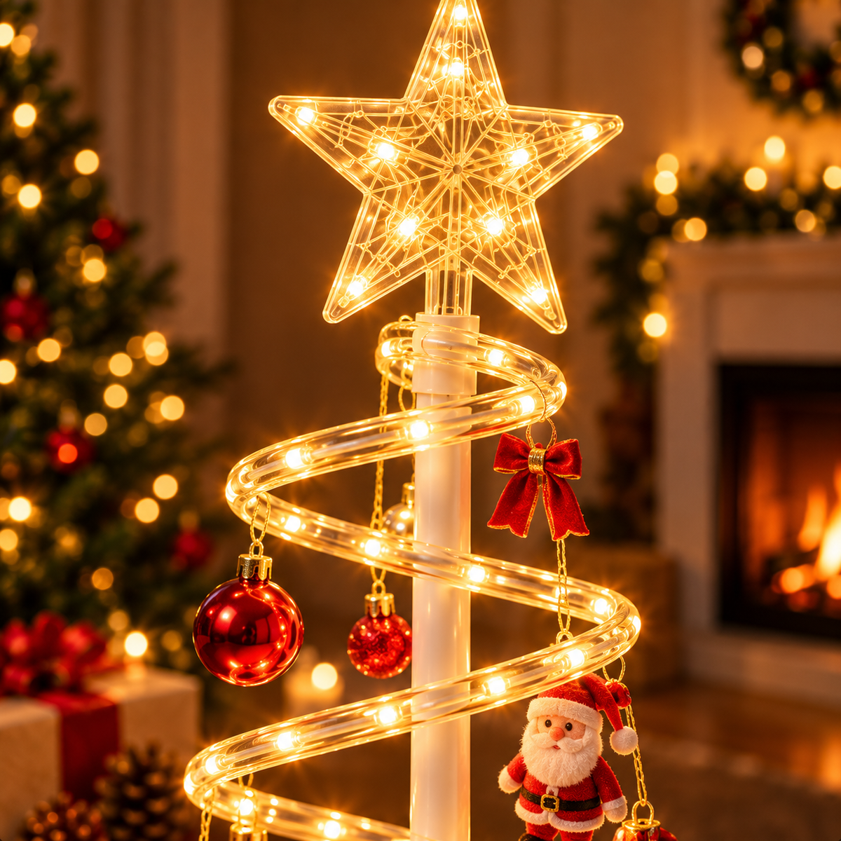 Árvore de Natal Espiral LED 1,8m com Estrela Luminosa – Decoração Natalina Moderna