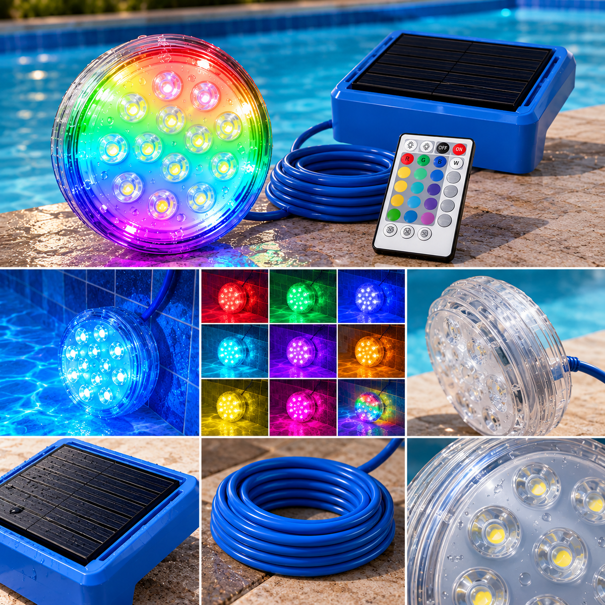 SOLUME – Luminária Solar LED RGB para Piscina com Controle Remoto