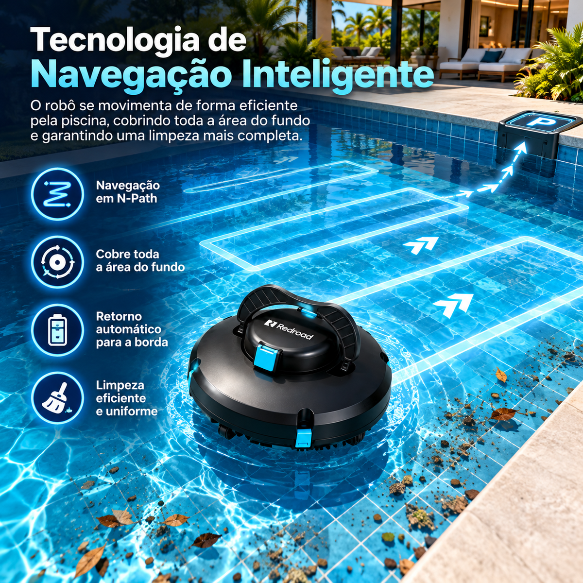 Robô Aspirador de Piscina Redroad S1 Sem Fio – Limpeza Automática